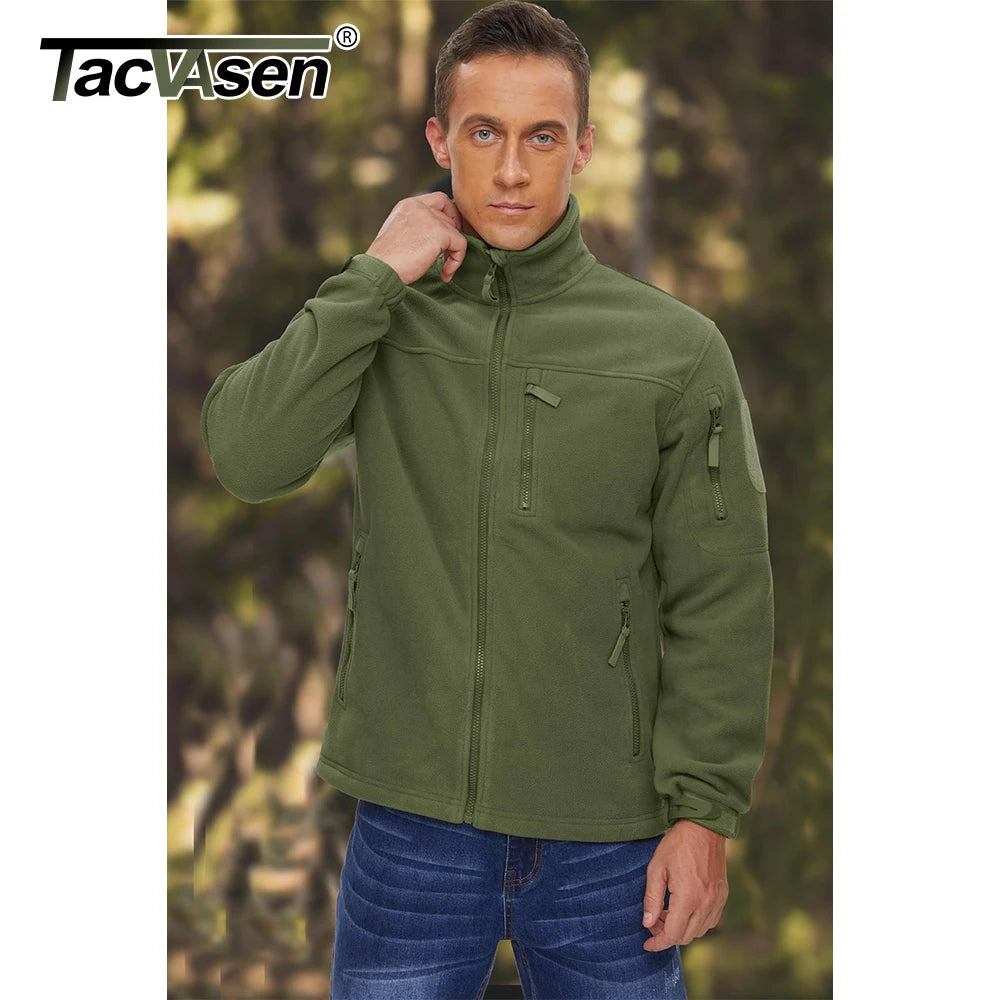 TACVASEN Men's Fleece Jacket - Windproof Full Zip Coat with Multiple Pockets for Outdoor Adventures