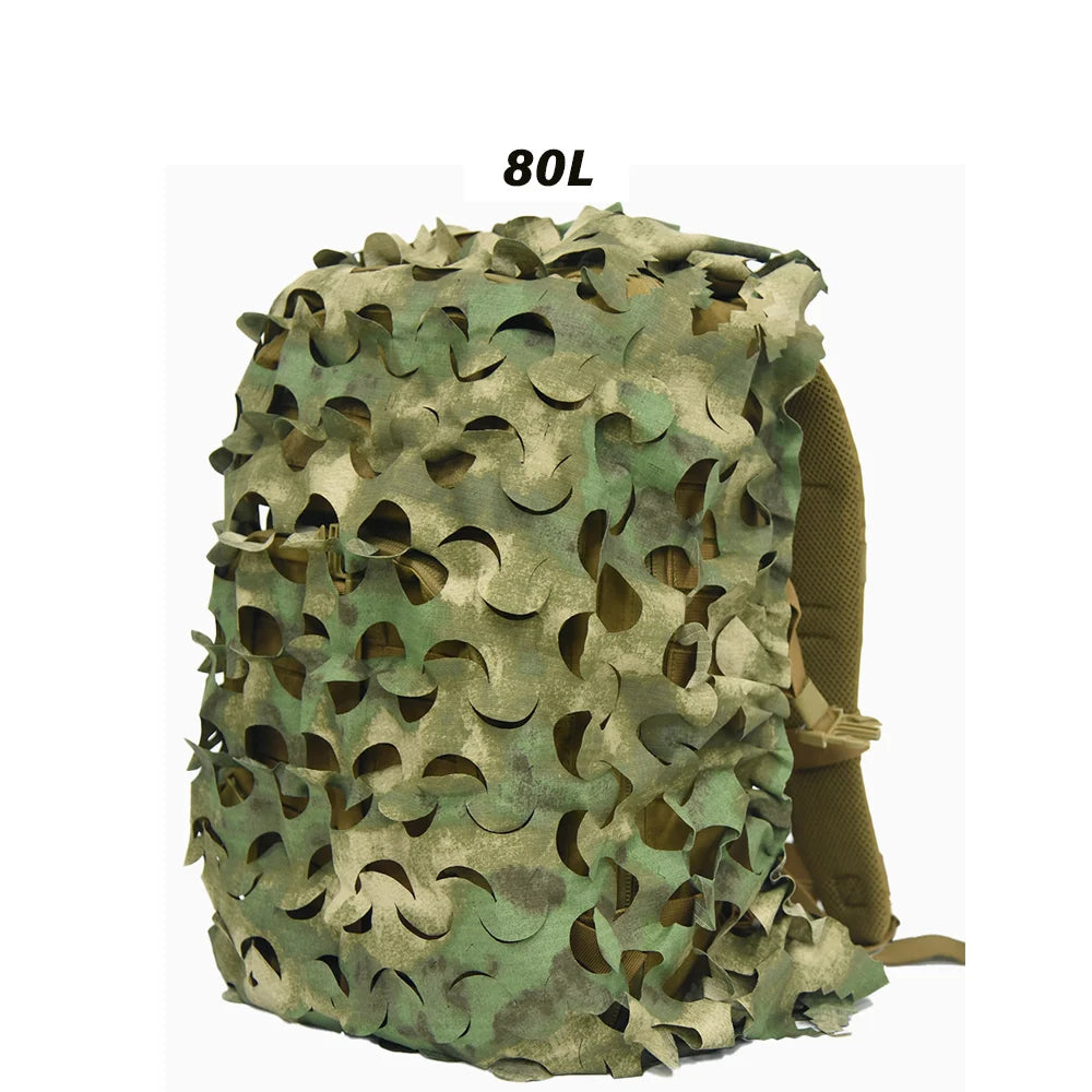 3D Camo Net Backpack Cover – Laser Cut Camouflage for Hunting & Paintball (60L/80L)