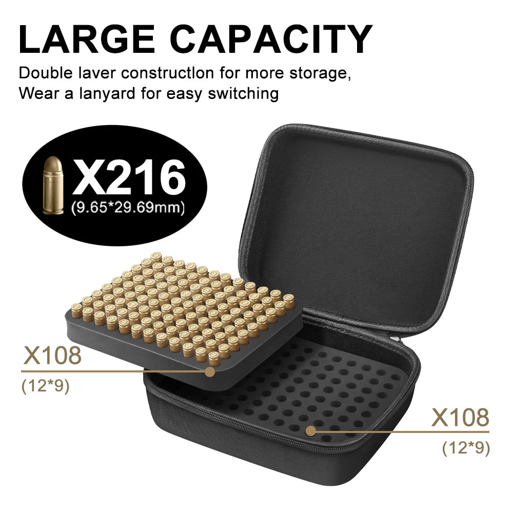 AIRSSON 9mm Ammunition Box – 50/99/216 Round Ammo Storage Case for Hunting & Shooting
