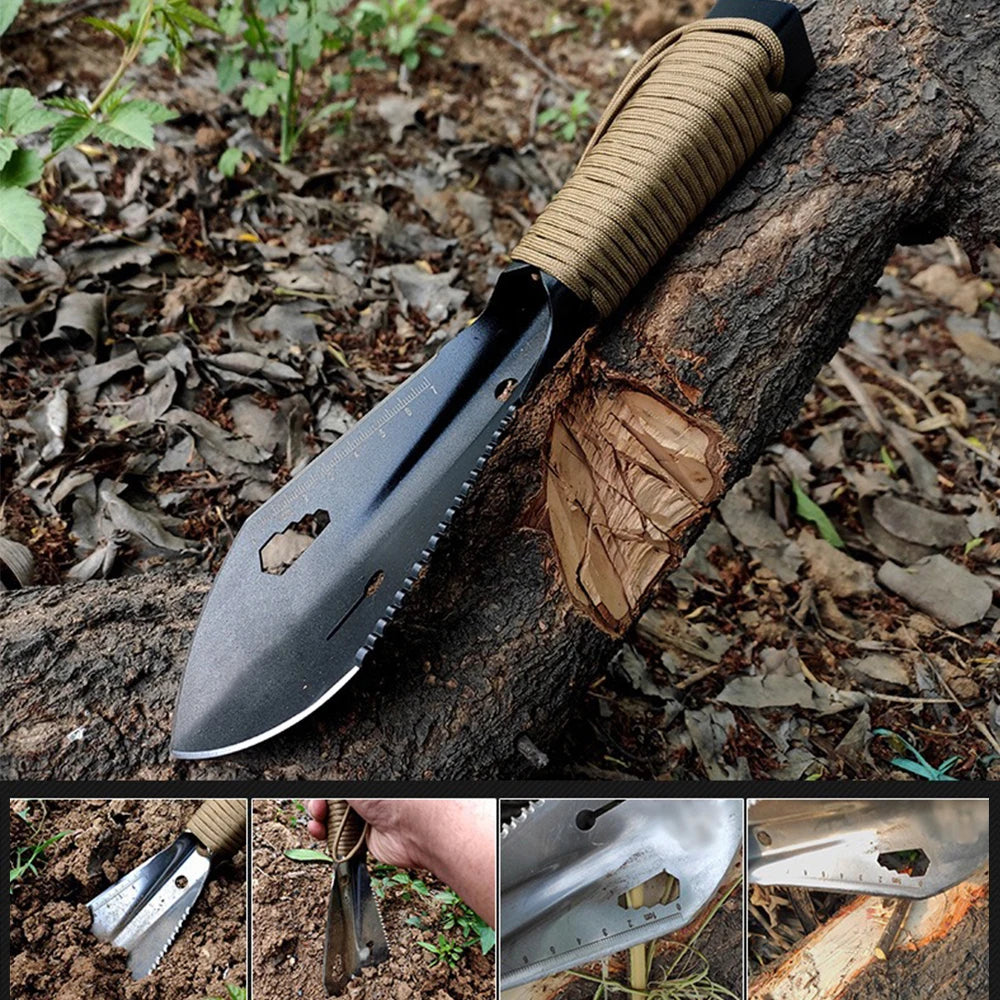 Stainless Steel Garden Trowel – Multi-Tool Camping Shovel with Paracord Handle and Pouch
