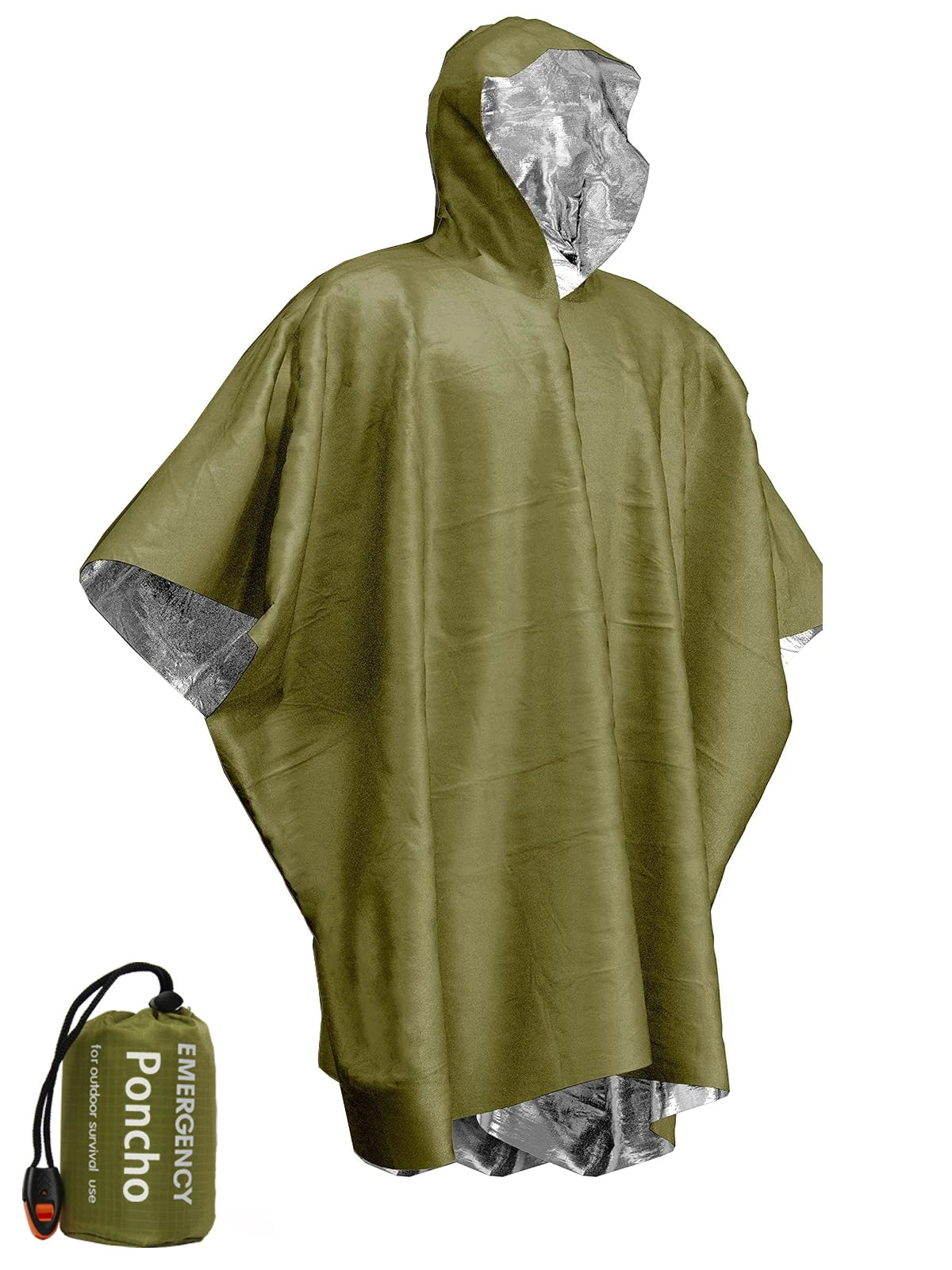 Emergency Thermal Rain Poncho with Survival Blanket for Camping and Outdoors