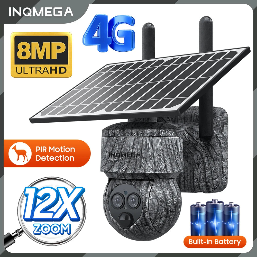 INQMEGA 8MP Solar Security Camera – 4G SIM/WiFi Outdoor CCTV with Human Detection