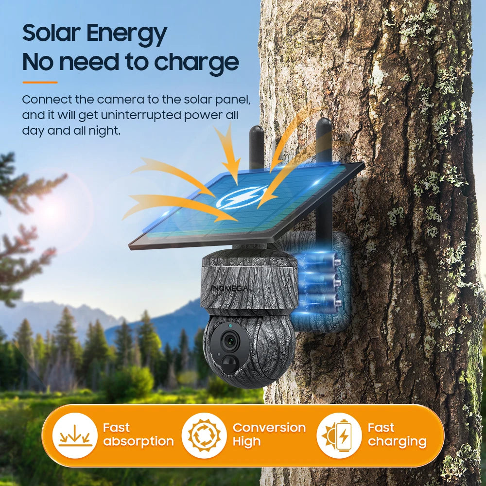 INQMEGA 5MP 4MP Solar PTZ Security Camera – Wireless 4G WiFi CCTV with Two-Way Audio
