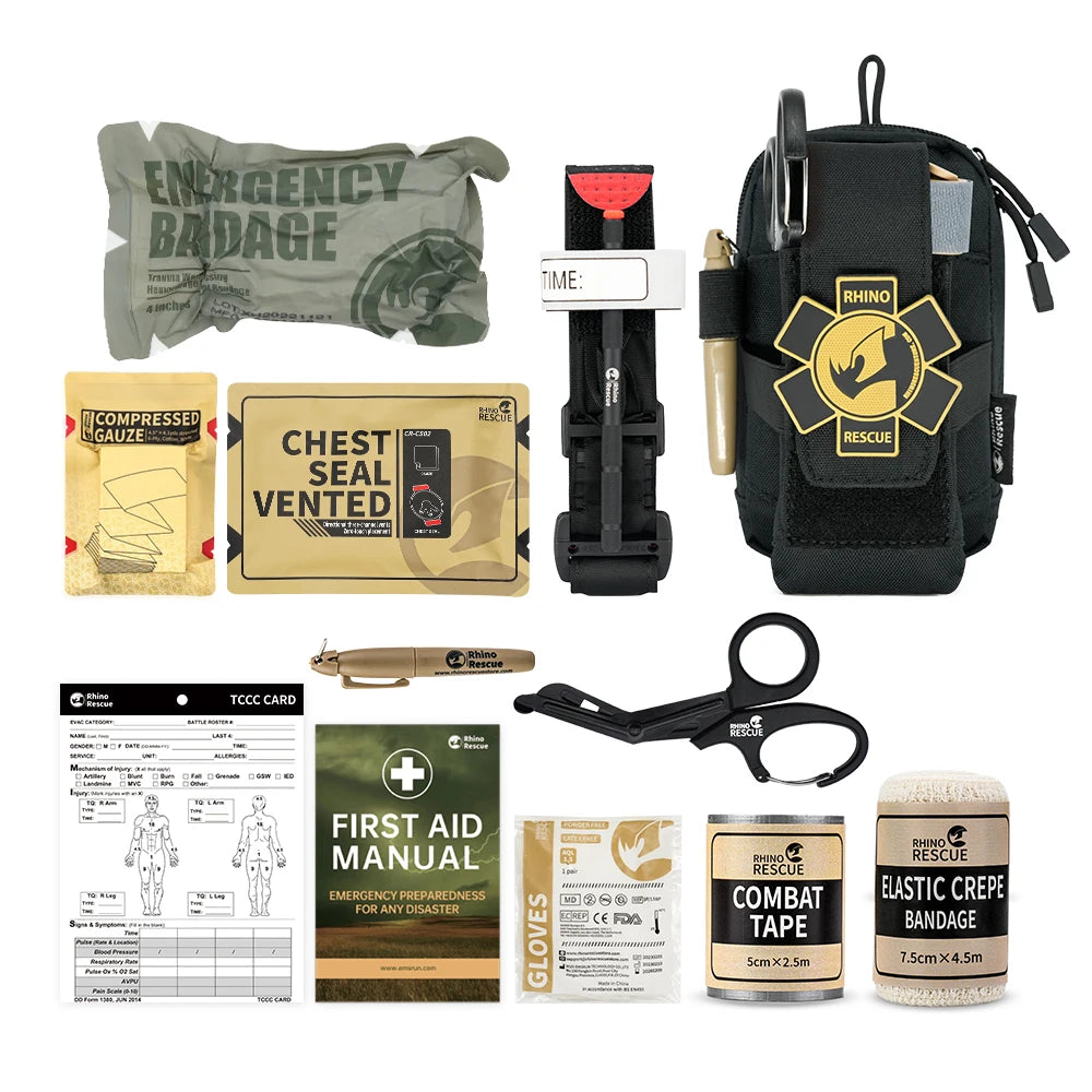 RHINO RESCUE EDC IFAK Survival Trauma Kit – Tactical First Aid Pouch for Camping & Hiking