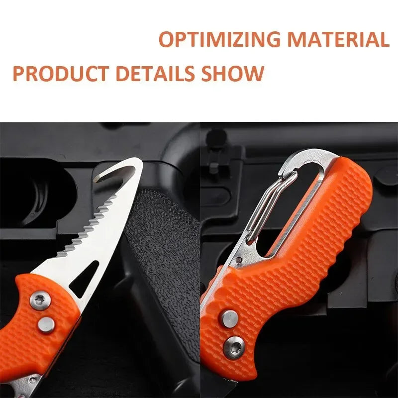 DUTRIEUX Portable Folding Knife Keychain with Serrated Hook for Camping