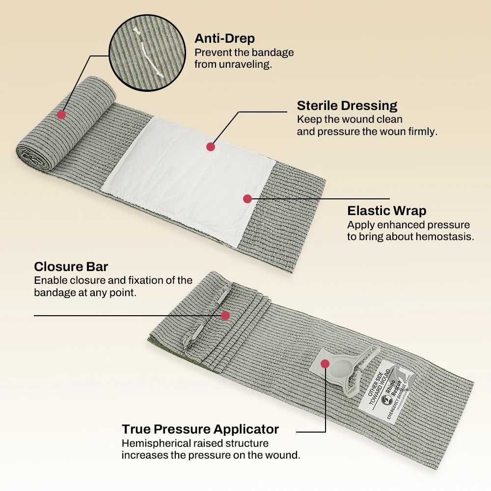 RHINO RESCUE 4" Emergency Compression Bandage Tactical Trauma Wound Dressing