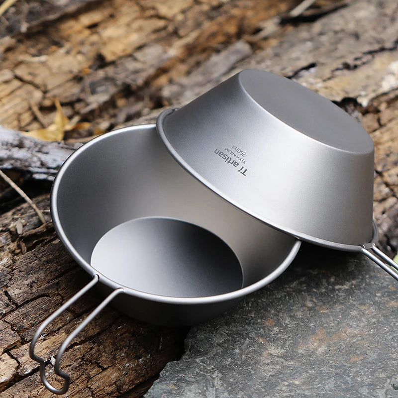 TIARTISAN 260ml Titanium Sierra Bowl with Fixed Handle for Camping
