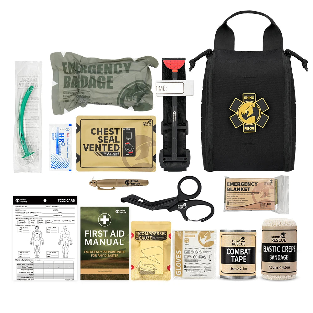 RHINO RESCUE EDC IFAK Survival Trauma Kit – Tactical First Aid Pouch for Camping & Hiking