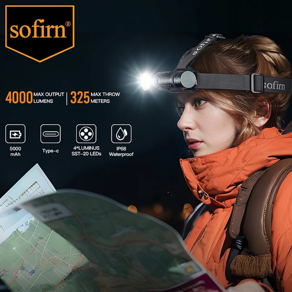 SOFIRN HS41 - 4000 Lumen 21700 Rechargeable Headlamp with Dual-Beam & Magnetic Base