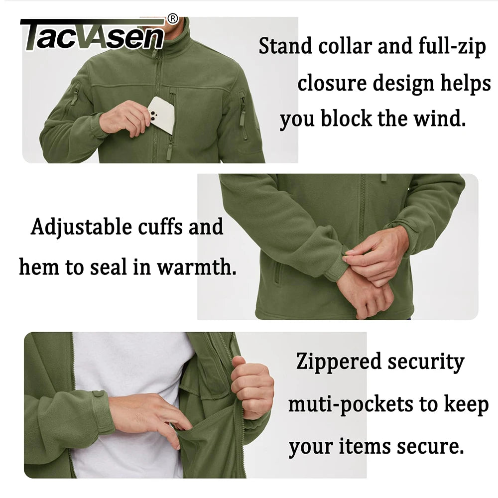 TACVASEN Men's Fleece Jacket - Windproof Full Zip Coat with Multiple Pockets for Outdoor Adventures