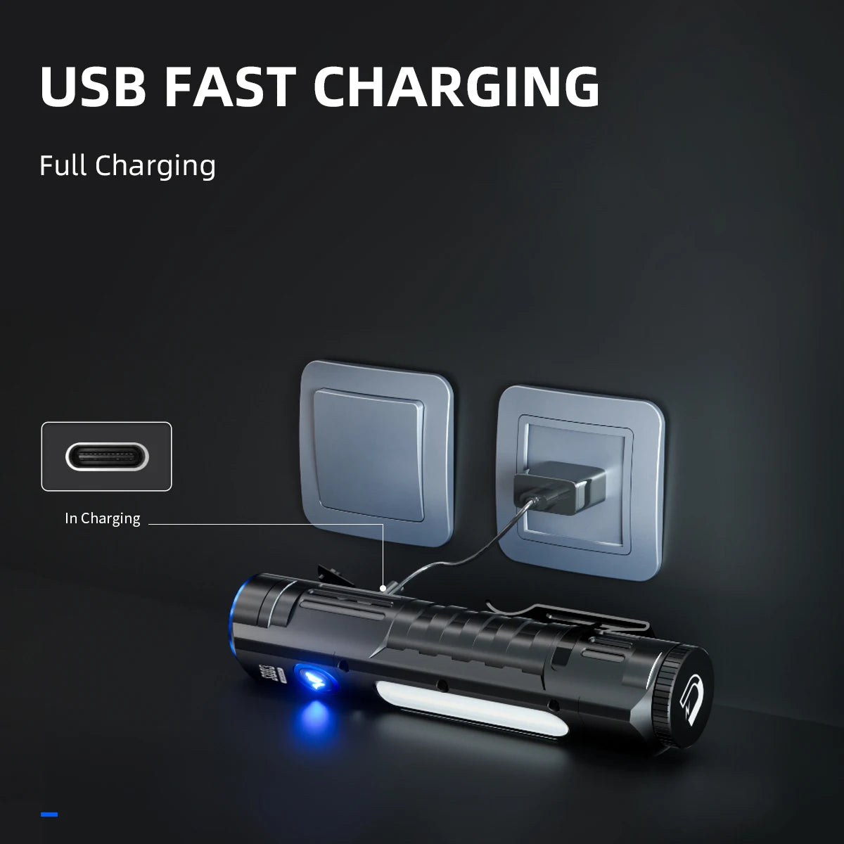 WARSUN SQ03 2000 Lumen Torch USB-C Rechargeable Tactical Flashlight with COB Side Light and Magnet
