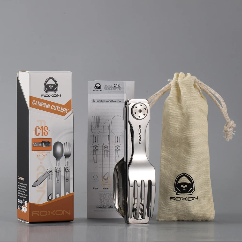 ROXON 3-in-1 Camping Cutlery Set – Detachable Knife, Fork, and Spoon