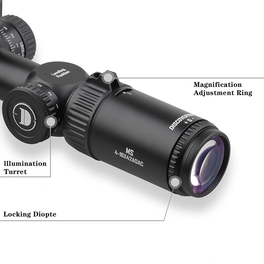 DISCOVERYOPT MS 4-16×42 AOAC Spring Riflescope - Illuminated Variable Scope with Glass Etched Reticle