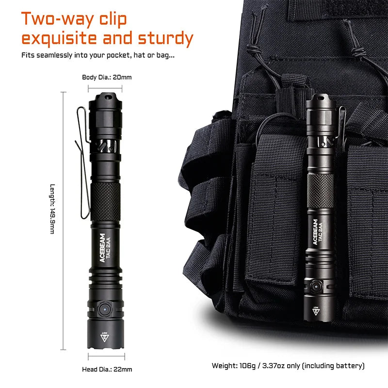 ACEBEAM TAC 2AA 1600 Lumen USB-C EDC Tactical Flashlight