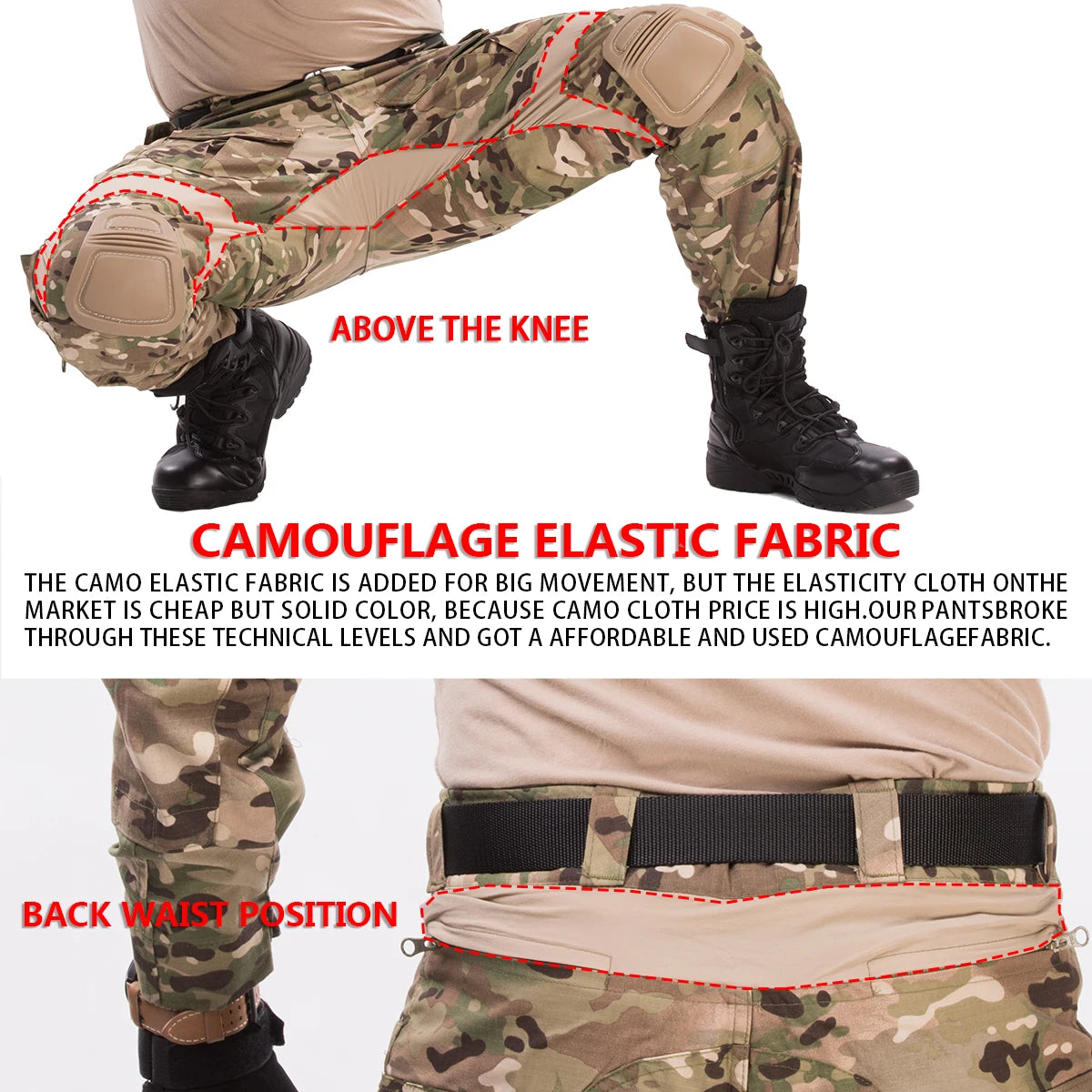HAN WILD Combat Uniform +Pads Safari Tactical Pants Sport Climbing Uniform Camo Shirt Combat Shirts Hunting Clothes Men Camping