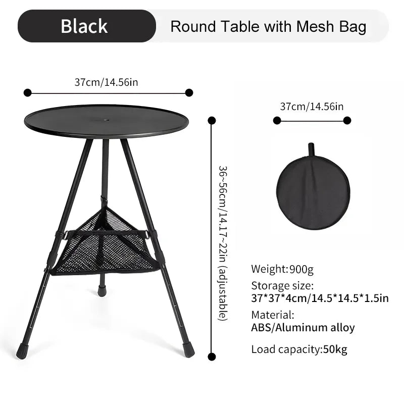 WEST TUNE Camping Round Table with Light Stand and Adjustable Legs