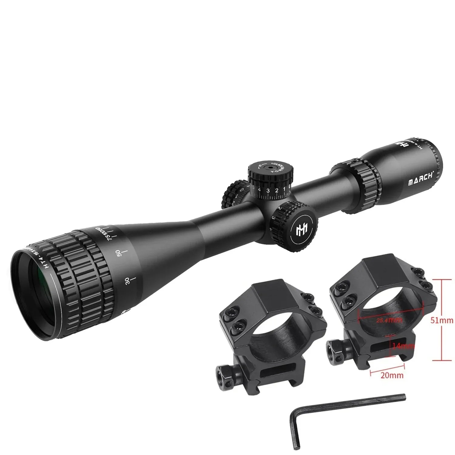 MARCH HT 4-16×44 AOE Tactical Rifle Scope - Illuminated Variable Optic for Long Range Hunting