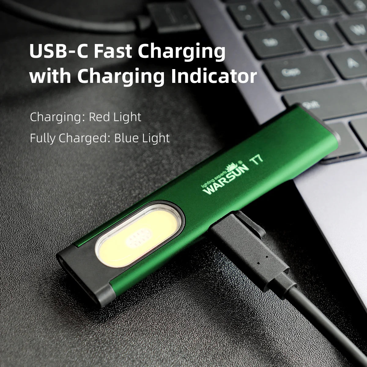 WARSUN T7 GREEN 800 Lumen USB-C Rechargeable Keychain Flashlight with Magnet