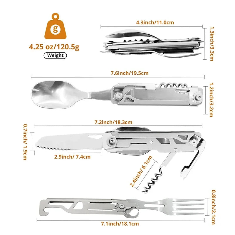 WESTTUNE Folding Camping Cutlery – Multi-Function Portable Knife, Spoon, Fork & Bottle Opener