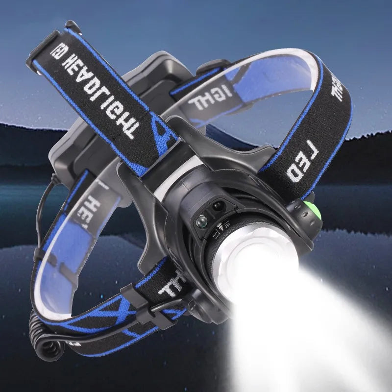 Rechargeable LED Headlamp – Super Bright, Zoomable Fishing & Camping Headlight, Telescopic Zoom