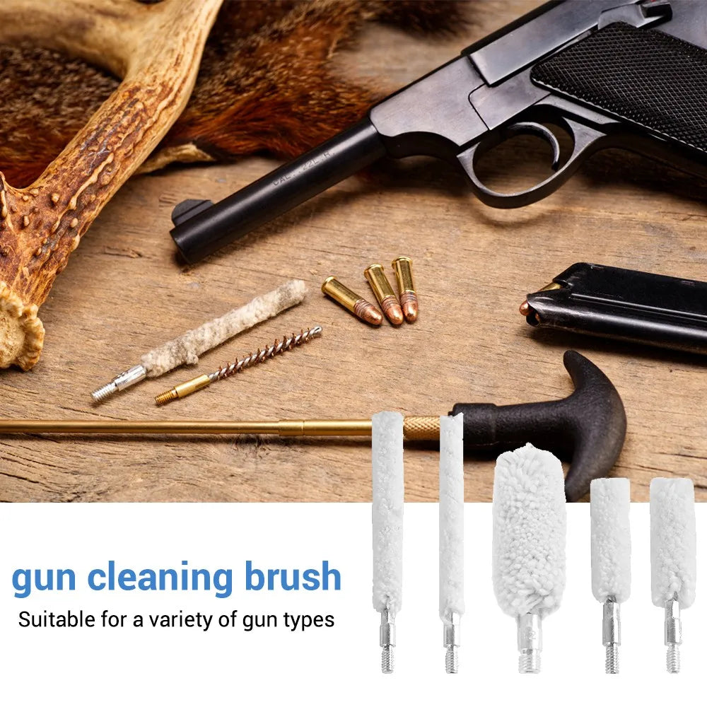 5Pcs Gun Cleaning Brush Head Kit – 9mm, .30/.300/.308cal, .22cal, .45cal, 12GA Cotton Mop Brushes