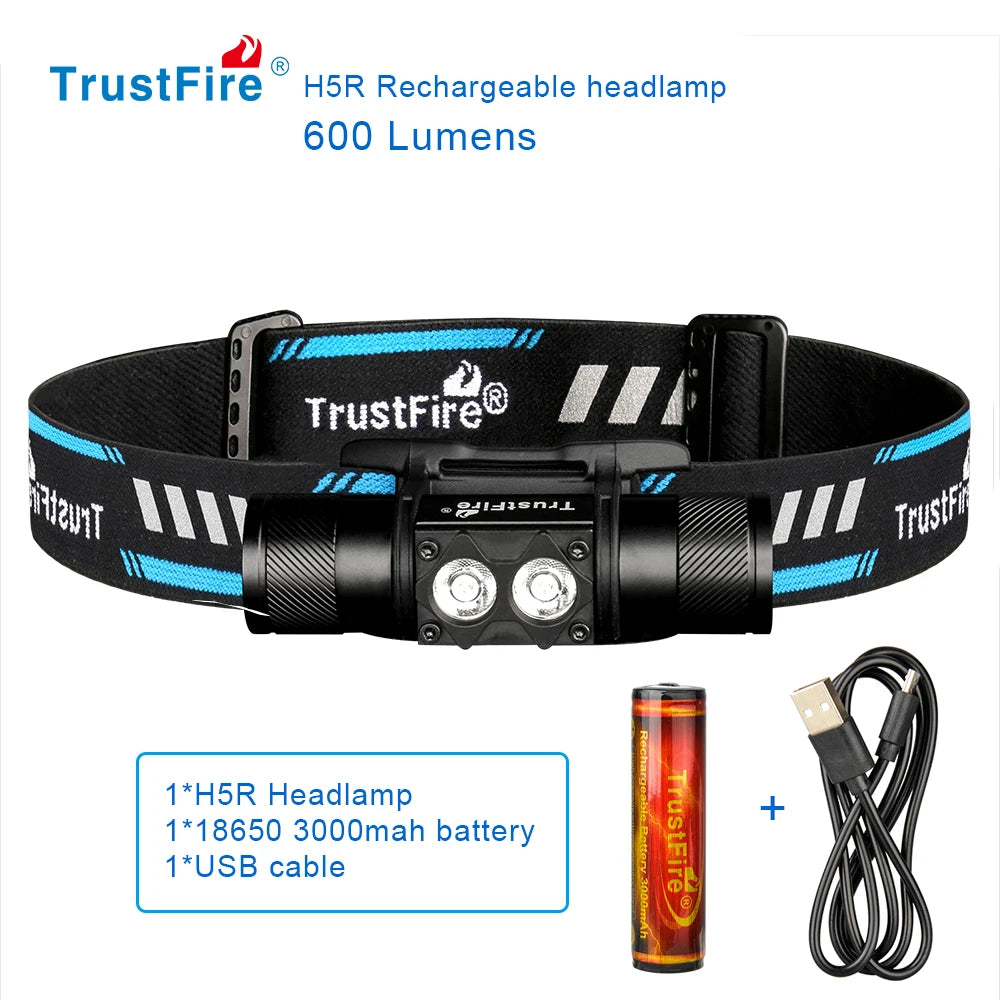 TRUSTFIRE H5R Dual LED Headlamp - 600 Lumen USB Rechargeable Headlight for Outdoor Adventures